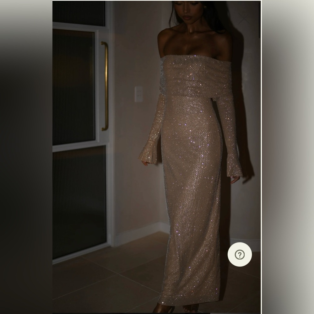 Meshki Marcel Nude Diamanté off the shoulder dress